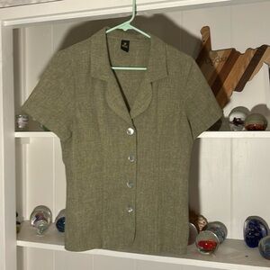 B REAL Linen Button Up Blouse with Collar